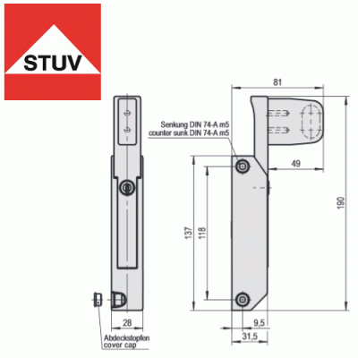 Schubladenverschluss mit Schließzylinder von STUV, lang