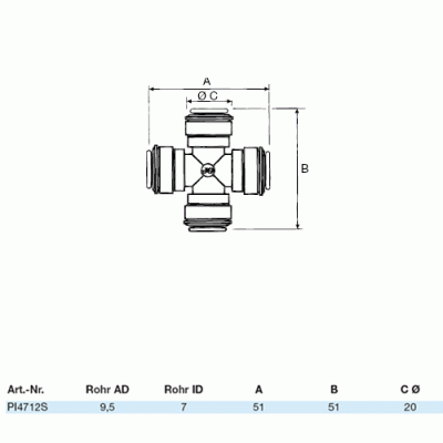 John Guest Kreuzverbinder PI4712S - Ø 9,50 mm